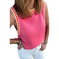 Summer 2025 Women's Round Neck Loose Sleeveless Pullover Vest Fashionable Versatile Beaded Casual Style Color Block Design main image 4