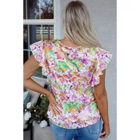 Fresh Style Women's Short Sleeve T-Shirt V-Neck Ruffle Hem Pullover Top Color Block Design Summer New Fashion Sweet Style main image 4
