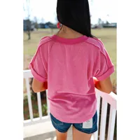 Summer New Loose Knitted V-Neck Short Sleeve T-Shirt Women's Pure Color Texture Pullover Casual Style Polyester Rayon Fiber main image 3