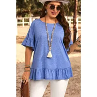 Loose Round Neck Oversize T-Shirt Women Summer New Style Solid Color Short Sleeve Women's Pullover Polyester Rayon Fiber main image 3