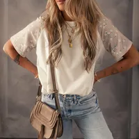 Summer New Floral Print Overhead Shoulder Sleeve Women's T-shirt Round Neck Short Sleeve Casual Style Loose Fit Cotton Polyester Blend main image 3