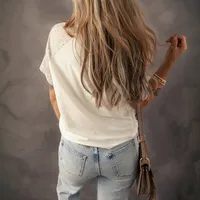 Summer New Floral Print Overhead Shoulder Sleeve Women's T-shirt Round Neck Short Sleeve Casual Style Loose Fit Cotton Polyester Blend main image 4
