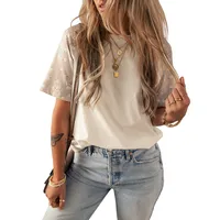 Summer New Floral Print Overhead Shoulder Sleeve Women's T-shirt Round Neck Short Sleeve Casual Style Loose Fit Cotton Polyester Blend main image 5