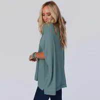 Summer New Pure Color V-Neck Ribbed Loose Women's T-shirt Casual Style Cover-Up Short Sleeve Comfortable Breathable Top main image 3