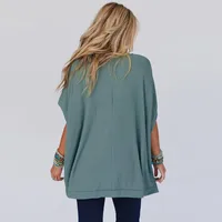 Summer New Pure Color V-Neck Ribbed Loose Women's T-shirt Casual Style Cover-Up Short Sleeve Comfortable Breathable Top main image 4