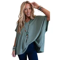 Summer New Pure Color V-Neck Ribbed Loose Women's T-shirt Casual Style Cover-Up Short Sleeve Comfortable Breathable Top main image 5