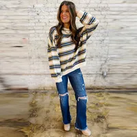 Women's Round Neck Long Sleeve Hoodie Casual Loose Fit Striped Print Sweatshirt Early Autumn New Style Comfortable Polyester main image 2