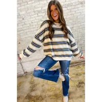 Women's Round Neck Long Sleeve Hoodie Casual Loose Fit Striped Print Sweatshirt Early Autumn New Style Comfortable Polyester main image 4