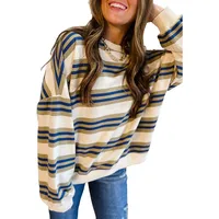 Women's Round Neck Long Sleeve Hoodie Casual Loose Fit Striped Print Sweatshirt Early Autumn New Style Comfortable Polyester main image 5