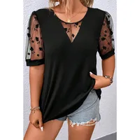 Summer 2025 Women's Floral Mesh Splice Short Sleeve T-Shirt Round Neck Oversize Hoodie Street Style High Street Loose Fit Top main image 1