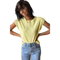 Loose Short Sleeve T-Shirt Women Summer 2025 New Style Lace Trim Sleeve Crew Neck Cotton Polyester Casual Round Neck Top main image 5