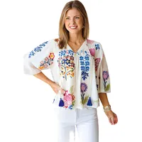 Retro  Loose Sleeve T-Shirt For Women V-Neck Oversize Top With Tassel Spring New Style Casual Floral Print main image 3