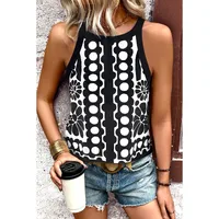 Retro Color Block Round Neck Knitted Vest Women's Loose Summer New Style Sleeveless Top Casual New Style Printed Polyester main image 1