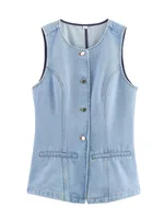 Fashionable Versatile Women's Denim Vest Top Selling European Women's Clothing Retro Style Solid Color Single Button Design sku image 4