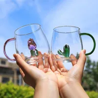 High Borosilicate Glass Three-Dimensional Cartoon Animal Glass, Color Handle Cup Home Gifts Simple Juice Cup main image 2