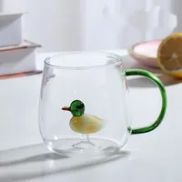 High Borosilicate Glass Three-Dimensional Cartoon Animal Glass, Color Handle Cup Home Gifts Simple Juice Cup sku image 2