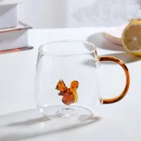 High Borosilicate Glass Three-Dimensional Cartoon Animal Glass, Color Handle Cup Home Gifts Simple Juice Cup sku image 8
