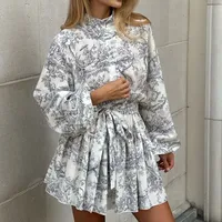 Spring Independent Station New  Women's Clothing Elegant Elegant Fashion Long Sleeve Lace-up National Style Printing Dress main image 1