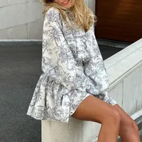 Spring Independent Station New  Women's Clothing Elegant Elegant Fashion Long Sleeve Lace-up National Style Printing Dress main image 3