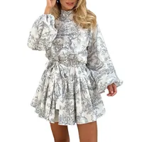 Spring Independent Station New  Women's Clothing Elegant Elegant Fashion Long Sleeve Lace-up National Style Printing Dress main image 5