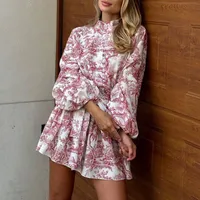Spring Independent Station New  Women's Clothing Elegant Elegant Fashion Long Sleeve Lace-up National Style Printing Dress sku image 5