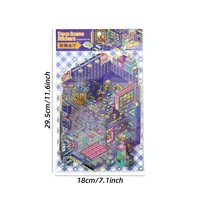 Cartoon Landscape Stickers Creative Store Theme High Difficulty Collage Fun DIY Scene Decoration Student Concentration Stickers 4 Styles 4 Sheets/Pack main image 10