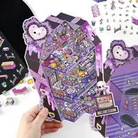 Cartoon Landscape Stickers Creative Store Theme High Difficulty Collage Fun DIY Scene Decoration Student Concentration Stickers 4 Styles 4 Sheets/Pack main image 7