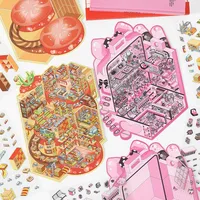 Cartoon Landscape Stickers Creative Store Theme High Difficulty Collage Fun DIY Scene Decoration Student Concentration Stickers 4 Styles 4 Sheets/Pack main image 6