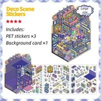 Cartoon Landscape Stickers Creative Store Theme High Difficulty Collage Fun DIY Scene Decoration Student Concentration Stickers 4 Styles 4 Sheets/Pack sku image 3