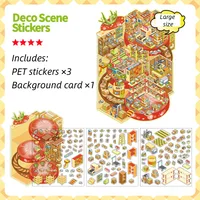 Cartoon Landscape Stickers Creative Store Theme High Difficulty Collage Fun DIY Scene Decoration Student Concentration Stickers 4 Styles 4 Sheets/Pack sku image 4