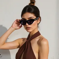 Ladies Retro Cat Eye Sunglasses Triangle Frame Street Style Holiday Travel Model Wearing UV Protection Fashionable Glasses main image 1