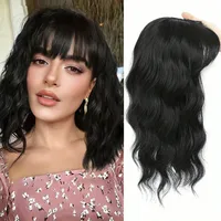 Short Curling Fiber Hair Piece Natural Voluminous Wave Pattern Bangs Hair Extension Block Cover Grey Hair Fake Hair Piece main image 1
