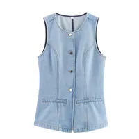 Fashionable Versatile Women's Denim Vest Top Selling European Women's Clothing Retro Style Solid Color Single Button Design main image 4