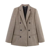 Fashionable Two-Tone Plaid Suit Jacket Elegant  Women's Clothing Pure Color Polyester Long Sleeve Short Style main image 3