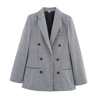 Fashionable Two-Tone Plaid Suit Jacket Elegant  Women's Clothing Pure Color Polyester Long Sleeve Short Style main image 4