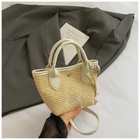 New  Summer Pu Zipper Straw Shoulder Bag Good Quality With Silk Scarf Summer Essential Bag sku image 2