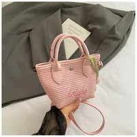 New  Summer Pu Zipper Straw Shoulder Bag Good Quality With Silk Scarf Summer Essential Bag sku image 3