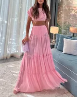 Holiday Daily Tea Party Women's Elegant Vacation Sexy Solid Color Polyester Skirt Co-ord Set Shorts Sets sku image 12