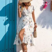 Foreign Trade  Women's Clothing   Independent Station Summer Printing Ruffled Short Sleeve Lace Dress main image 2