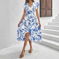 Foreign Trade  Women's Clothing   Independent Station Summer Printing Ruffled Short Sleeve Lace Dress main image 3