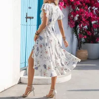 Foreign Trade  Women's Clothing   Independent Station Summer Printing Ruffled Short Sleeve Lace Dress main image 4