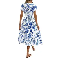 Foreign Trade  Women's Clothing   Independent Station Summer Printing Ruffled Short Sleeve Lace Dress main image 5
