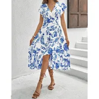 Foreign Trade  Women's Clothing   Independent Station Summer Printing Ruffled Short Sleeve Lace Dress sku image 5