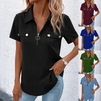 New Spring And Summer Solid Color Zipper Shirt Button Top Women Fashion Casual T-shirt Women's Clothing main image 1
