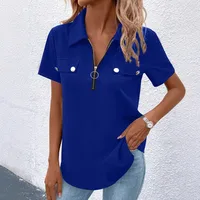 New Spring And Summer Solid Color Zipper Shirt Button Top Women Fashion Casual T-shirt Women's Clothing main image 3
