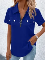 New Spring And Summer Solid Color Zipper Shirt Button Top Women Fashion Casual T-shirt Women's Clothing sku image 16