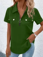 New Spring And Summer Solid Color Zipper Shirt Button Top Women Fashion Casual T-shirt Women's Clothing sku image 12