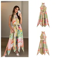 Women's S1562 Elegant Halter Neck Sleeveless Geometric Maxi Long Dress Holiday Street main image 1