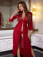 Foreign Trade Europe And The United States New Sexy Underwear Sexy Women's Mesh Perspective Dress Split Lace Fun Suit sku image 6