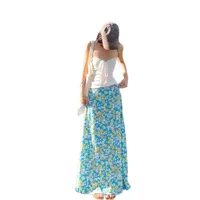 Seaside Holiday Suit French Style Drawstring Tube Top Women's Summer Blue Floral Skirt Two-piece Set main image 5